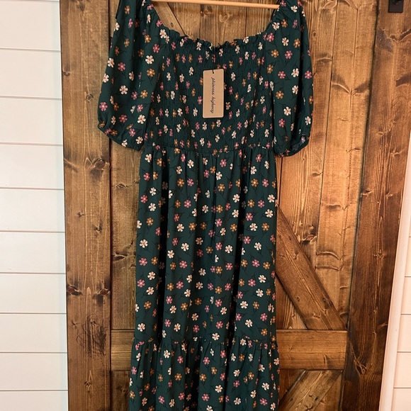 Modcloth Princess Highway green flowers floral dress UK 14/ US 10 NWT smocked - Picture 6 of 6